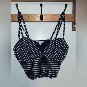 Charlotte Russe Navy and White Striped Crop Top Size xs
